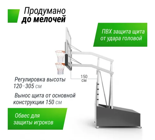 Баскетбольная стойка UNIX Line B-Stand-PC 72"x42" R45 H120-305 см